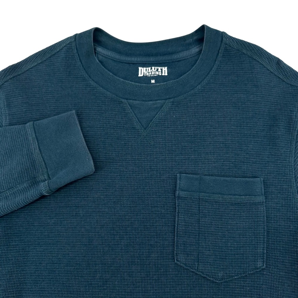 Duluth Trading Co Mens Blue Waffle Knit Thermal Long Sleeve Pocket Shirt M